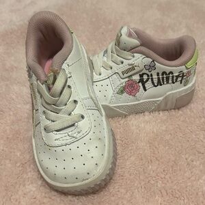 Puma Kids White Sneakers with Pink Floral Accents